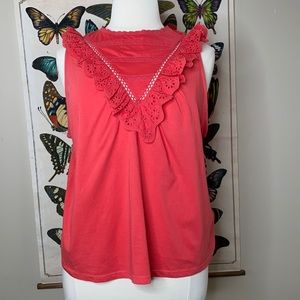 J Crew new with tags ruffled eyelet trim sleeveless tank in faded poppy